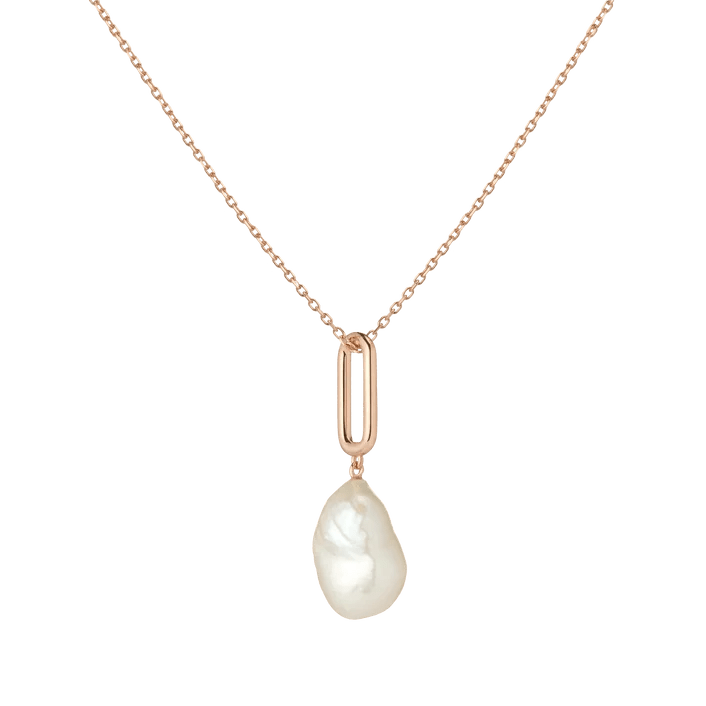 Trendy 18K Real Gold Necklace with Natural Freshwater Pearl Charm Bead Pendant - Solid 18K Yellow Gold Jewelry